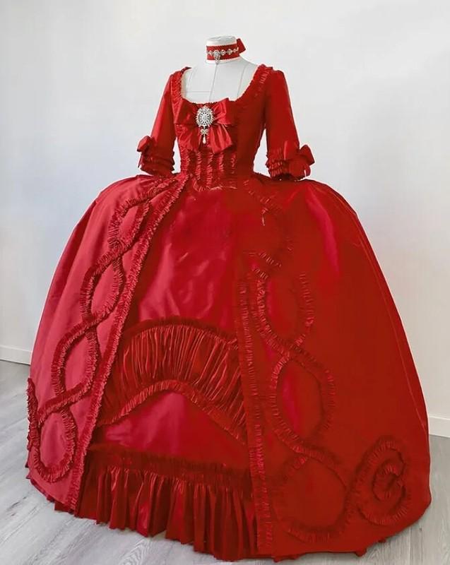 Vintage Red Victorian Ball Gowns Renaissance Corset Cosplay Evening Gowns