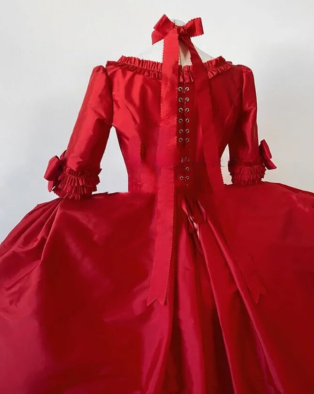 Vintage Red Victorian Ball Gowns Renaissance Corset Cosplay Evening Gowns
