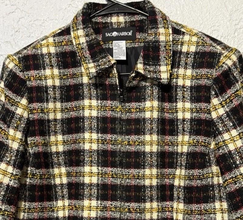 Vintage Sag Harbor Jacket Womens Sz 14 Plaid Zip Front Lined Acrylic Retro Y2K