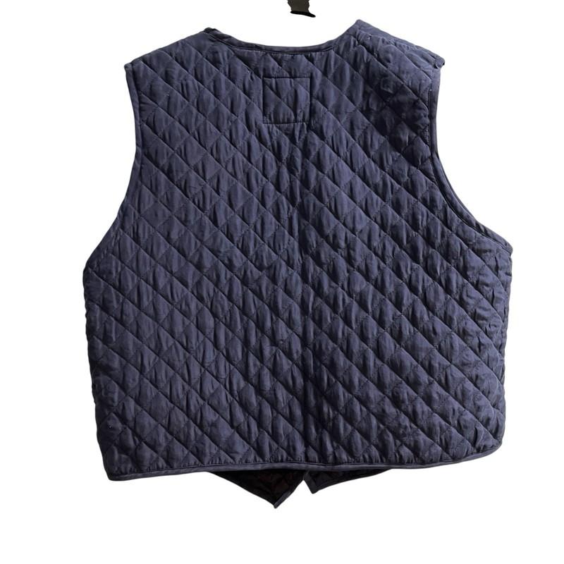 Vintage Sostanza Vest Women L 100% Silk Shell Blue Classic Quilted Puffer