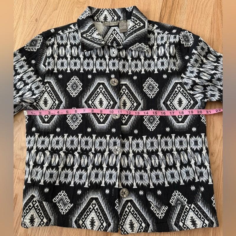 Vintage Southwestern Aztec Boho Tapestry Button Front Jacket By Jane Ashley M