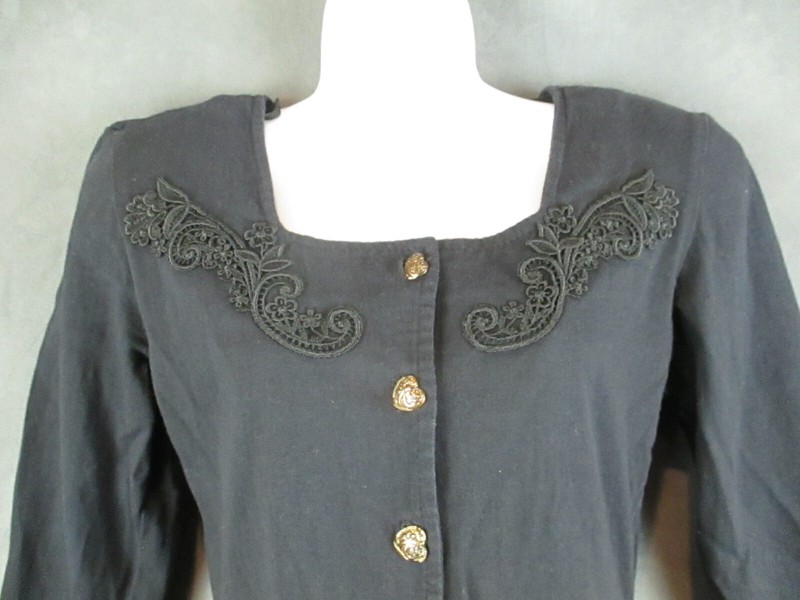 Vintage Stash Top Womens Medium Black 3/4 Sleeve Lace Trim Whimsy Goth 90s