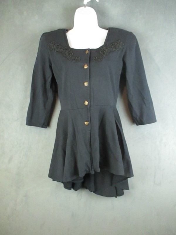 Vintage Stash Top Womens Medium Black 3/4 Sleeve Lace Trim Whimsy Goth 90s