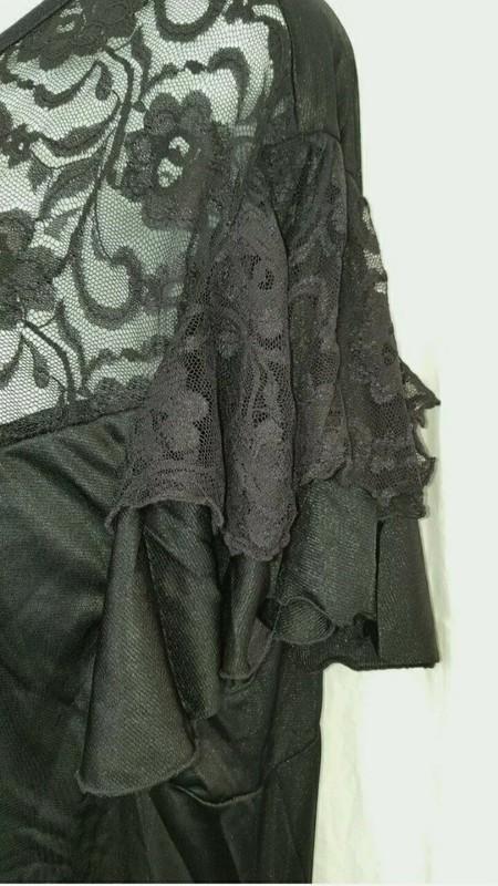 Vintage Style Black Nightgown Lace Short Sleeve Long Plus 1X 52" Bust