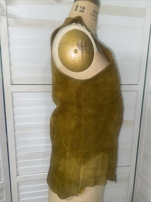 Vintage Western Handmade Tan Brown Suede Leather Fitted Vest Zip Front S/M
