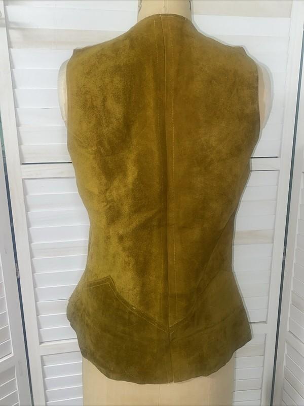 Vintage Western Handmade Tan Brown Suede Leather Fitted Vest Zip Front S/M