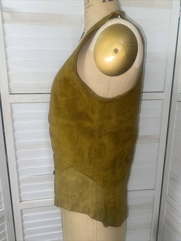 Vintage Western Handmade Tan Brown Suede Leather Fitted Vest Zip Front S/M