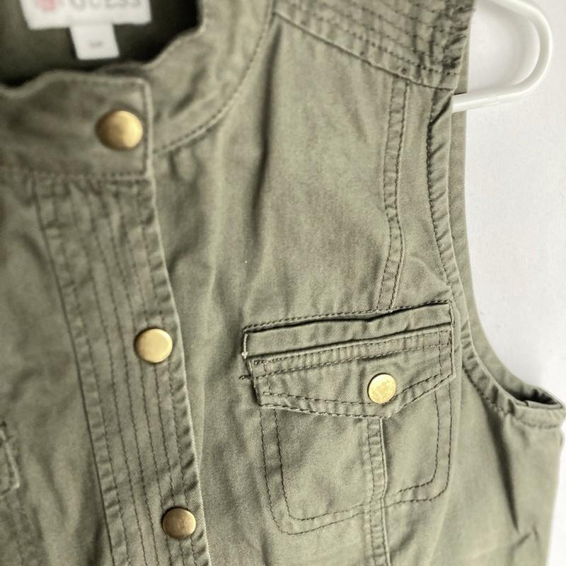 Vintage Y2k Guess Mililtary Vest Womens S Olive Cargo Utility Safari Gold Snap