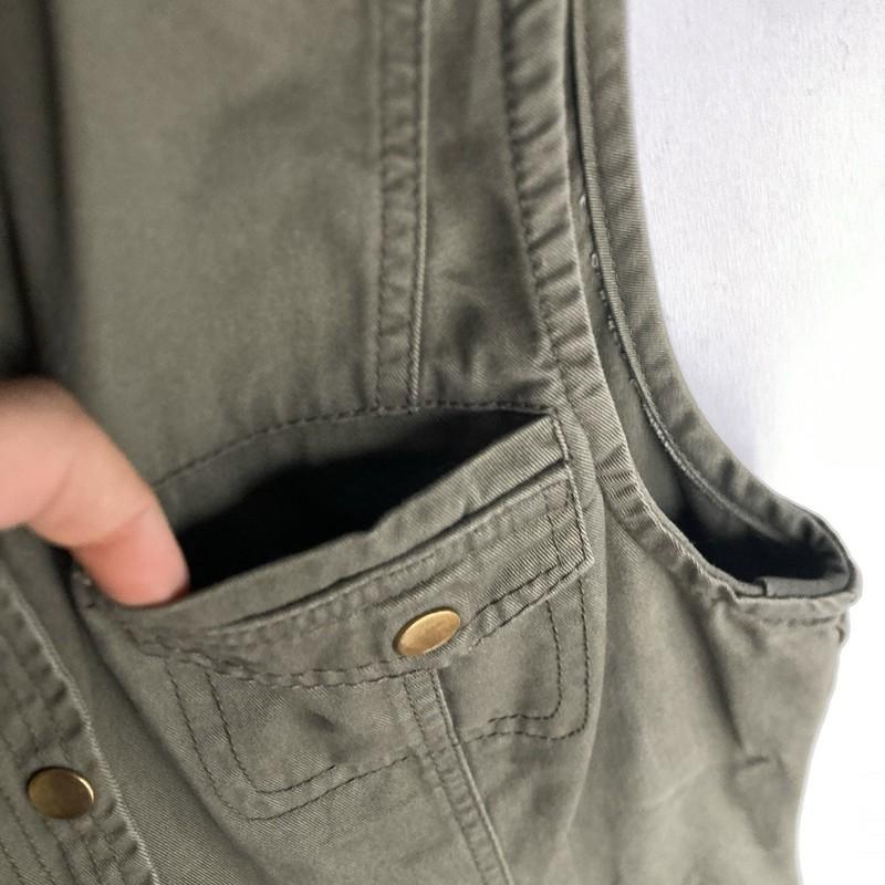 Vintage Y2k Guess Mililtary Vest Womens S Olive Cargo Utility Safari Gold Snap