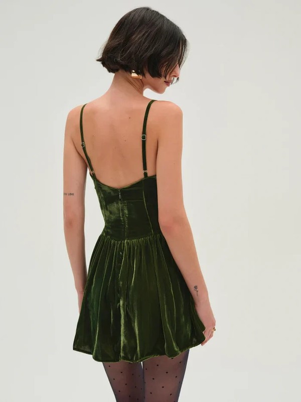 VS For Love And Lemons “Martini” Velvet Mini Dress Green MRSP $249 NWT