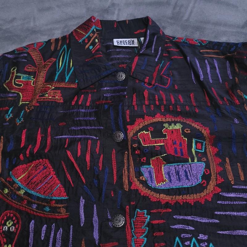 Vtg Aztec Native American Thunderbird Chico’s Designs Medium Silk Button Jacket
