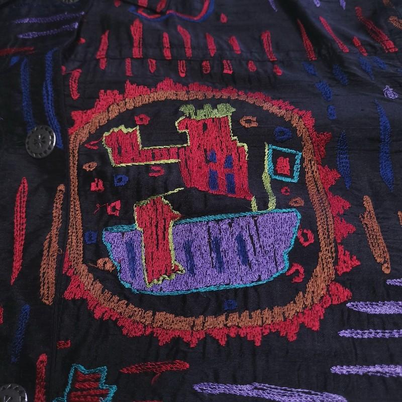Vtg Aztec Native American Thunderbird Chico’s Designs Medium Silk Button Jacket