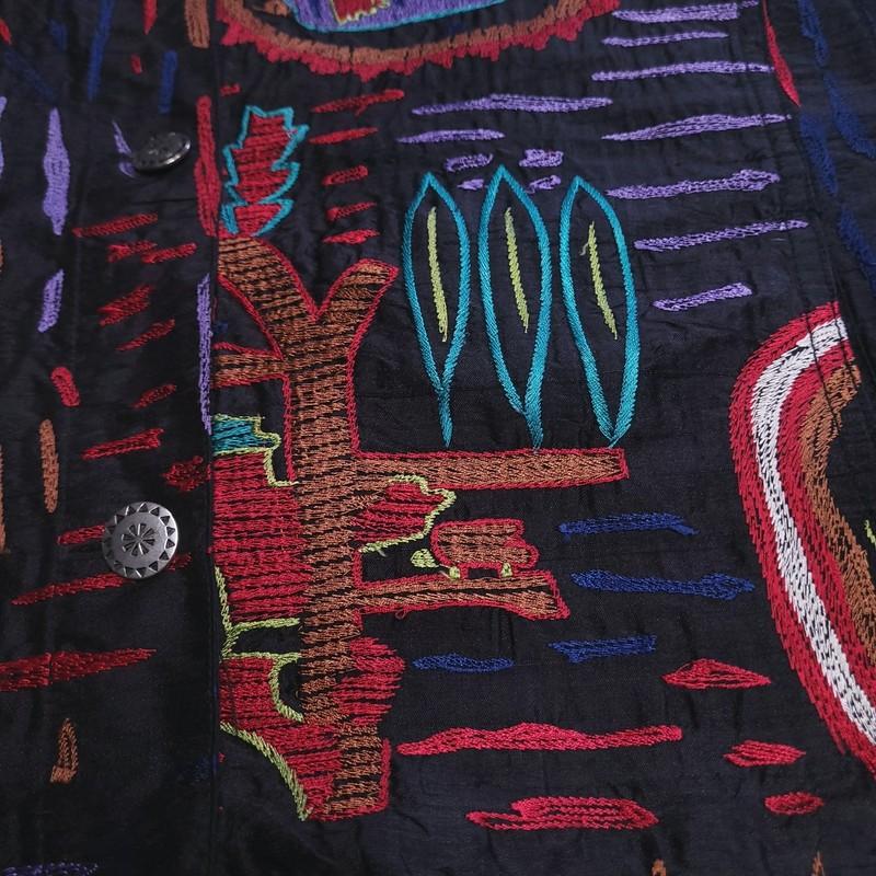 Vtg Aztec Native American Thunderbird Chico’s Designs Medium Silk Button Jacket