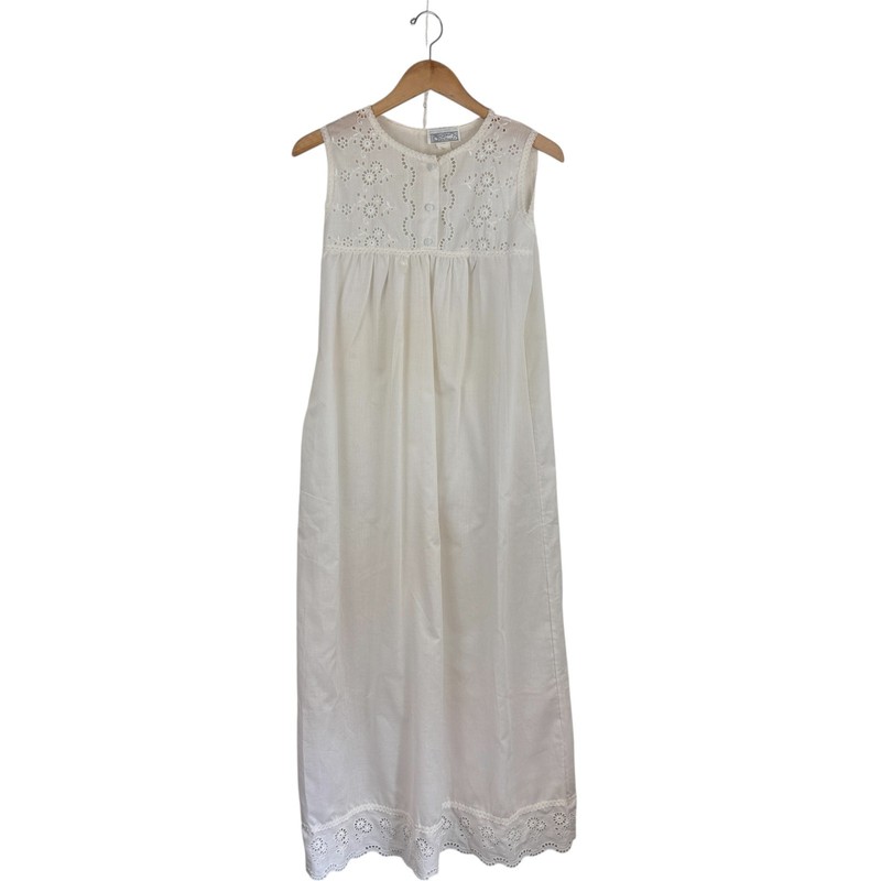 VTG Barbizon Boutique Cream Nightgown S Sleeveless Lace Poly Cotton