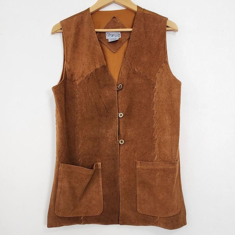 VTG Brown Suede Vest Pockets Coastal Cowgirl Western Ranch Boho Retro 70s Rock