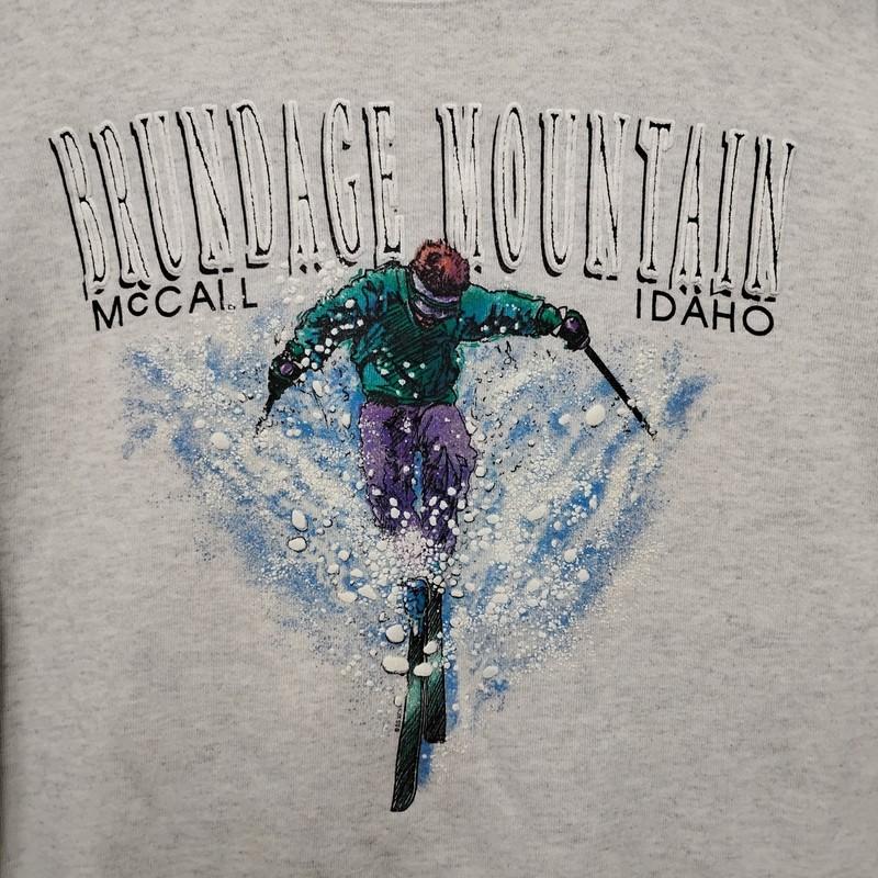 Vtg Brundage Mountain Pullover Sweat Shirt L Gray Crewneck McCall ID Ski Resort