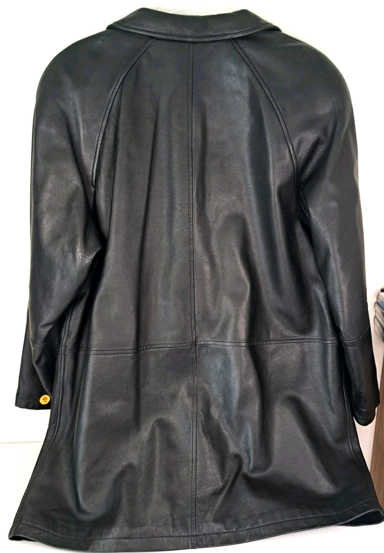 Vtg Fleet Street Red Label Black 100% Genuine Leather Coat Womens XL Jacket 34"L