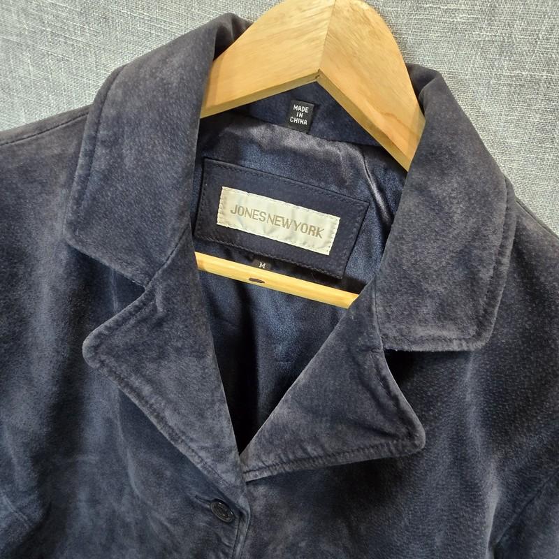 Vtg Suede Jacket Genuine Leather Women M Faded Blue Grunge 90s Y2k Jones NY