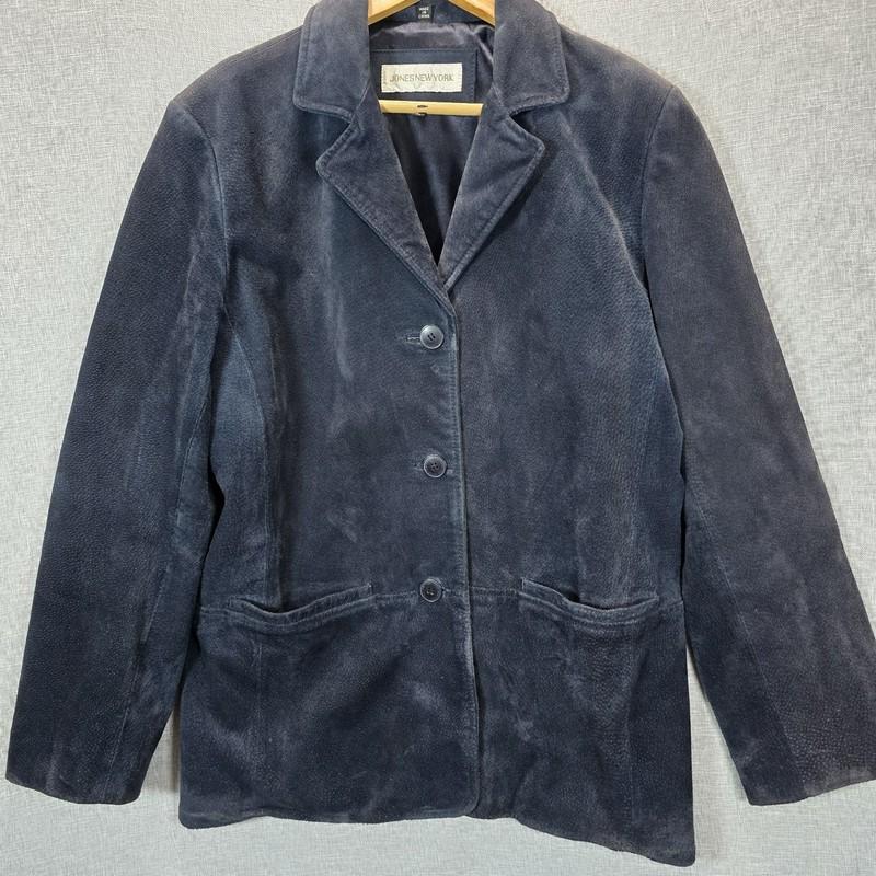 Vtg Suede Jacket Genuine Leather Women M Faded Blue Grunge 90s Y2k Jones NY