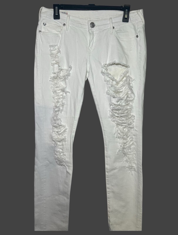 VTG True Religion Jeans Skinny Distressed White Women’s Size 28 Stretch Low Rise
