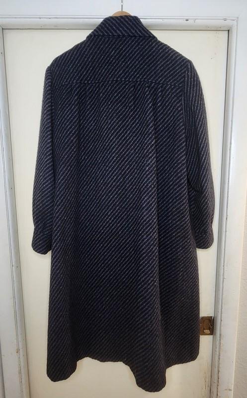 Vtg Tweed Wool Fringe Scarf Coat Women's L Black Purple Blue Striped Retro Femme