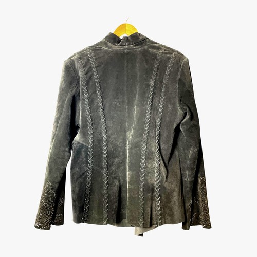 VTG Women's Western Jacket Black Leather Size Large Eyelet Design Western Goth