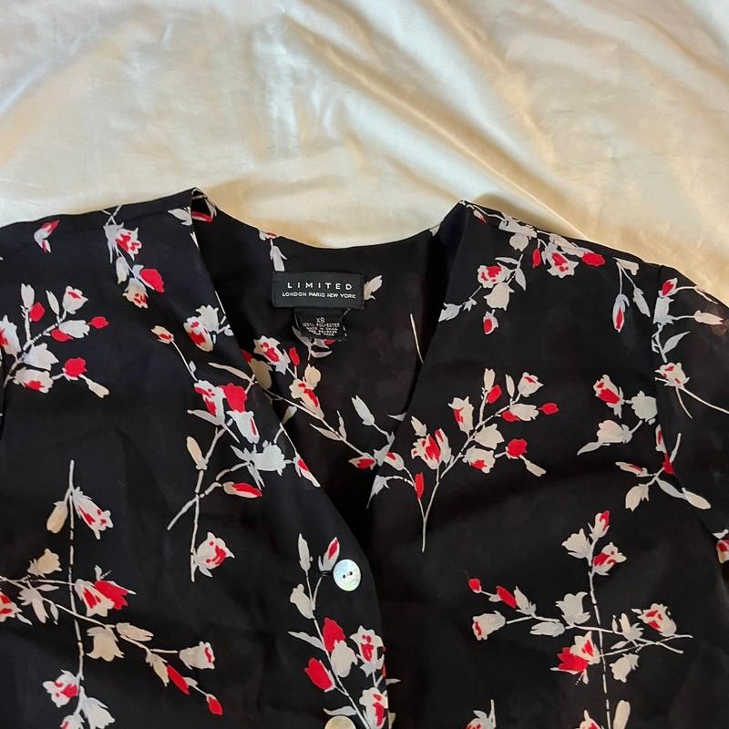 Vtg Y2K 2000s Black Red Floral Button Up Romper Sz XS Cottagecore Fairy Grunge