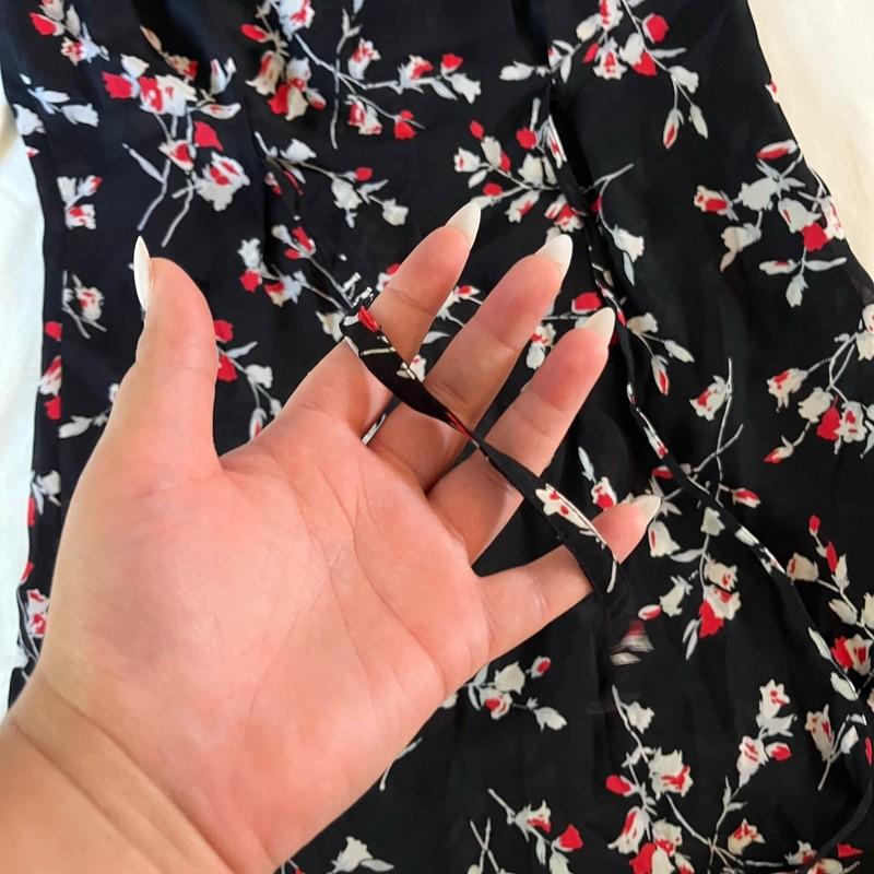 Vtg Y2K 2000s Black Red Floral Button Up Romper Sz XS Cottagecore Fairy Grunge