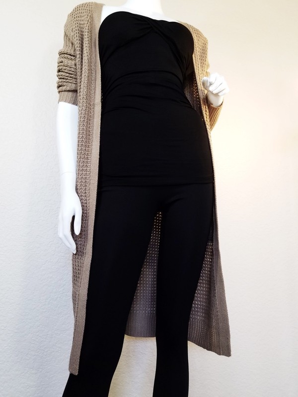 Waffle Duster Long Open Front Knit Cardigan W/Pockets Sweater Coat (S-3XL)