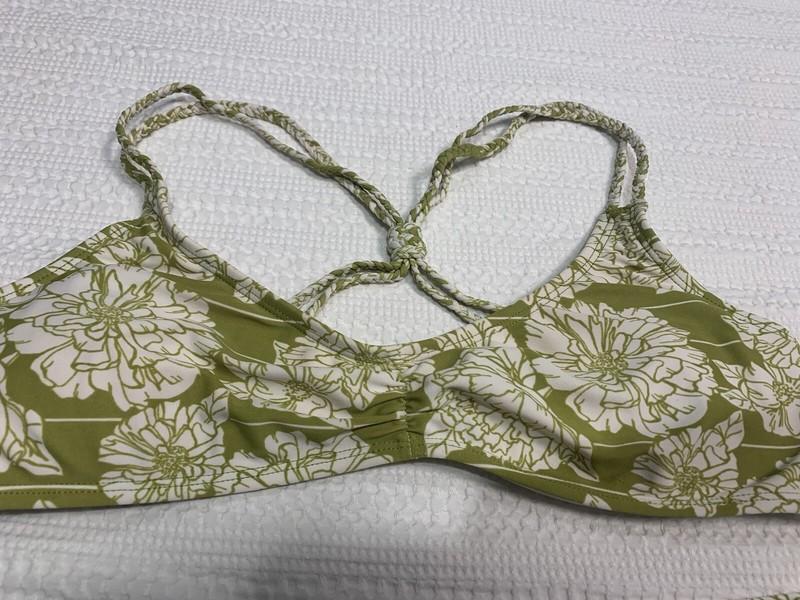 Wallflower Swim Olive And Cream Peony String Bikini Woman’s Size Large Lined Pad
