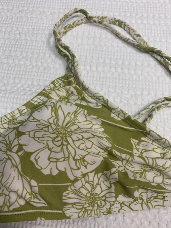 Wallflower Swim Olive And Cream Peony String Bikini Woman’s Size Large Lined Pad