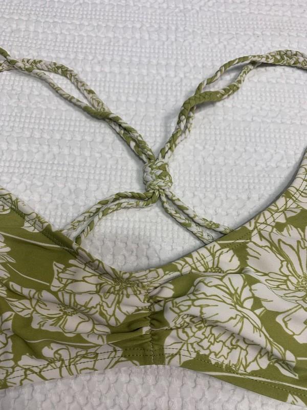 Wallflower Swim Olive And Cream Peony String Bikini Woman’s Size Large Lined Pad