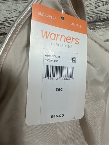 Warners Bra Womens 36C All You Need Nude Underwired - Brand New With Tags