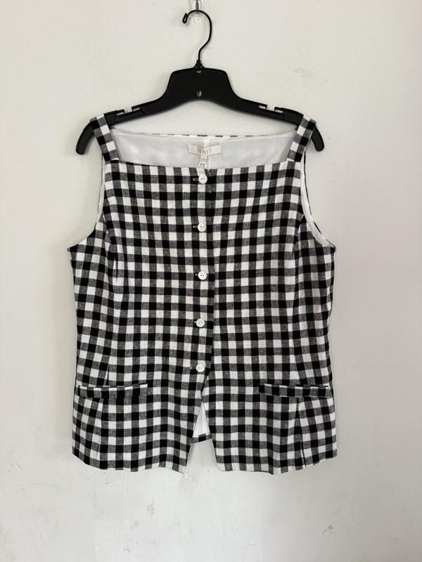 Wayf Womens Gracie Gingham Vest Blouse Square Neck Size Large