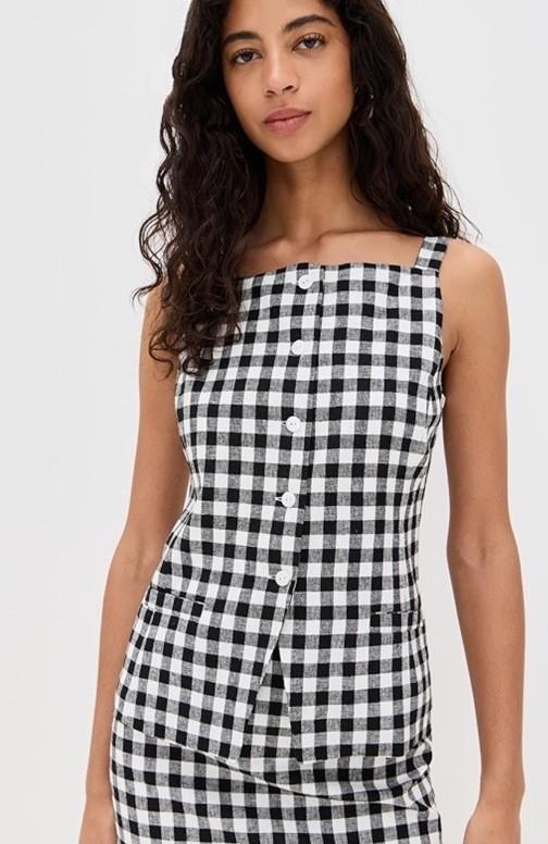 Wayf Womens Gracie Gingham Vest Blouse Square Neck Size Large