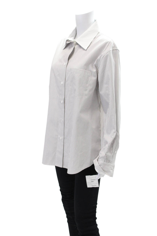 WE-AR4 Womens Cotton Long Sleeve Striped The Double Shirt Brown White Size M