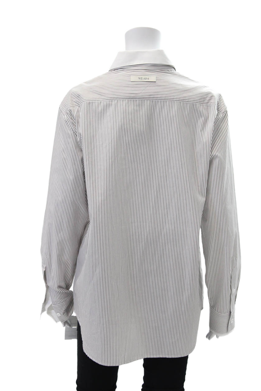 WE-AR4 Womens Cotton Long Sleeve Striped The Double Shirt Brown White Size M