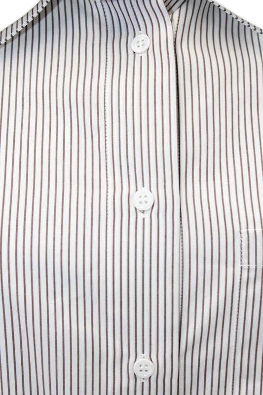 WE-AR4 Womens Cotton Long Sleeve Striped The Double Shirt Brown White Size M
