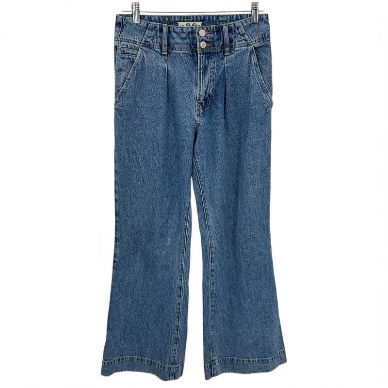 We The Free Free People Wide Leg Jeans Pleated Light Wash High Rise Sz 28