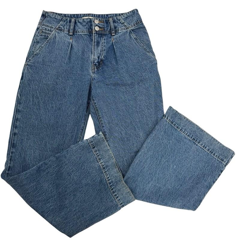 We the Free Free People Wide Leg Jeans Pleated Light Wash High Rise Sz 28
