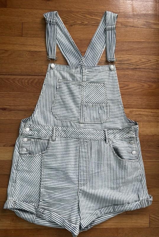We The Free Novelty Ziggy Denim Romper Short Overall Striped Shortalls Distress