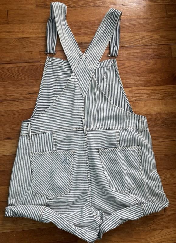 We The Free Novelty Ziggy Denim Romper Short Overall Striped Shortalls Distress