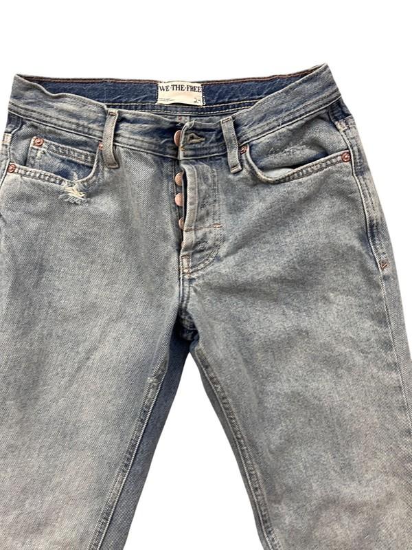 We The Free People Unknown Legend Mid Rise Skinny Jeans 24 Button Fly Distressed