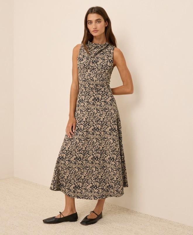 Wear Pact Fit & Flare Cowl Neck Dress Paisley Blossoms Black New NWT Medium