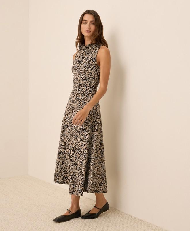 Wear Pact Fit & Flare Cowl Neck Dress Paisley Blossoms Black New NWT Medium