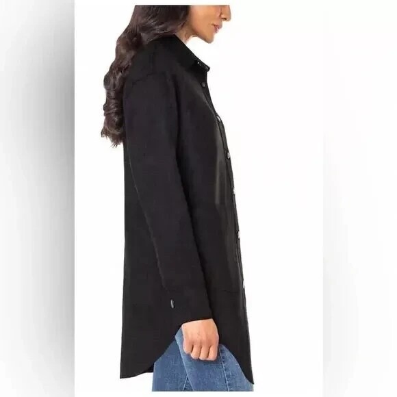 Well Worn Faux Suede Black Jacket Shirt Oversized Snap Up Women's XL