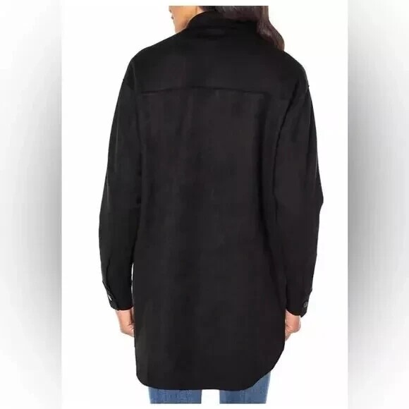 Well Worn Faux Suede Black Jacket Shirt Oversized Snap Up Women's XL