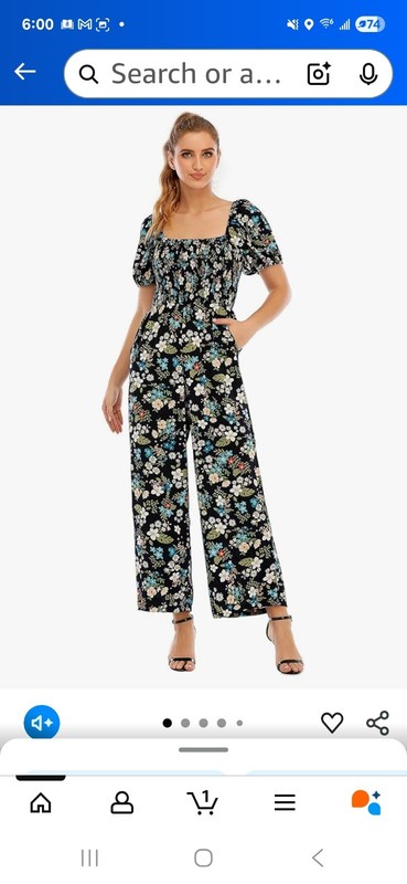 Welove Fashion Jumpsuit Women Small Floral Slant Pocket Belt Sleeve Elastic Neck