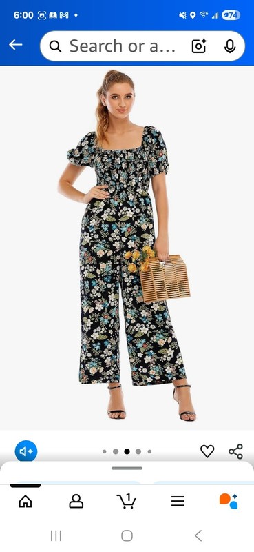 Welove Fashion Jumpsuit Women Small Floral Slant Pocket Belt Sleeve Elastic Neck