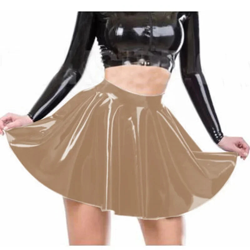 Wetlook Patent Leather Mini Skirt Sissy Shiny PVC High Waist A-line Skirt